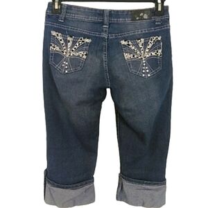 Mi Jeans Embellished Rhinestone Cotton Terylene Denim Capri Pants